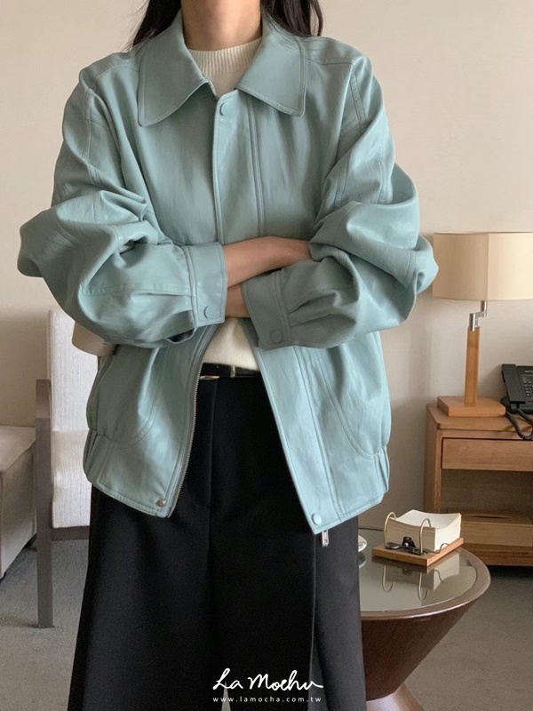 人造羊皮拉鍊外套